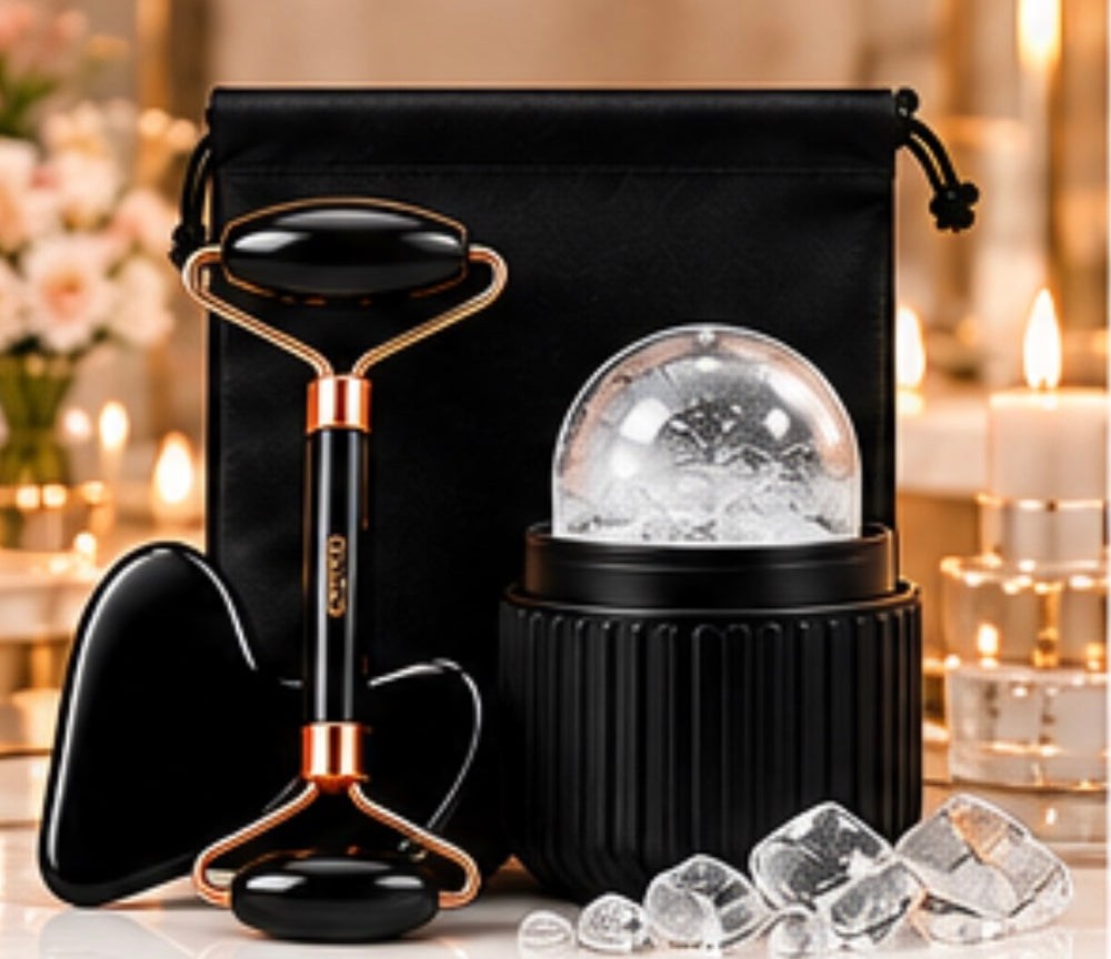 Black Ice Face Roller & Gua Sha Set